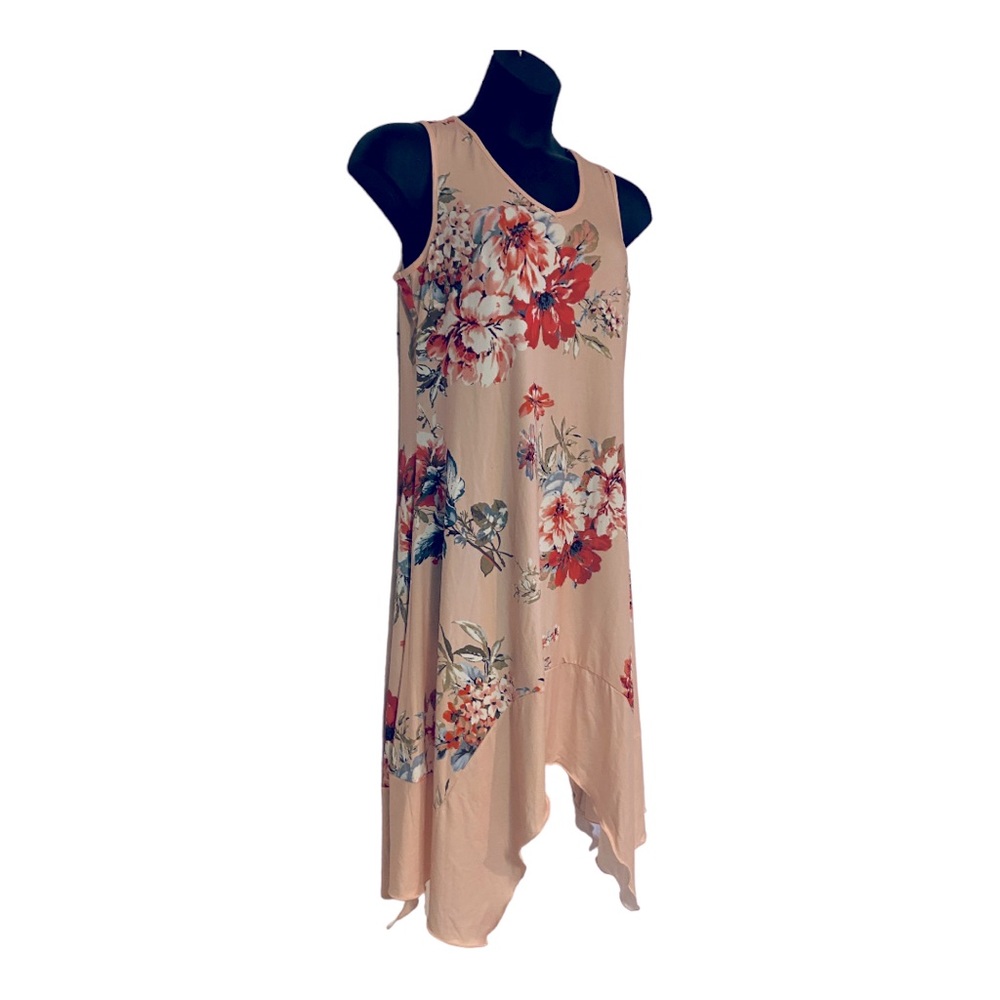 Monroe & Main Blush Peach Floral Summer Stretchy Casual Resort Cruise Day Dress - Picture 4 of 15